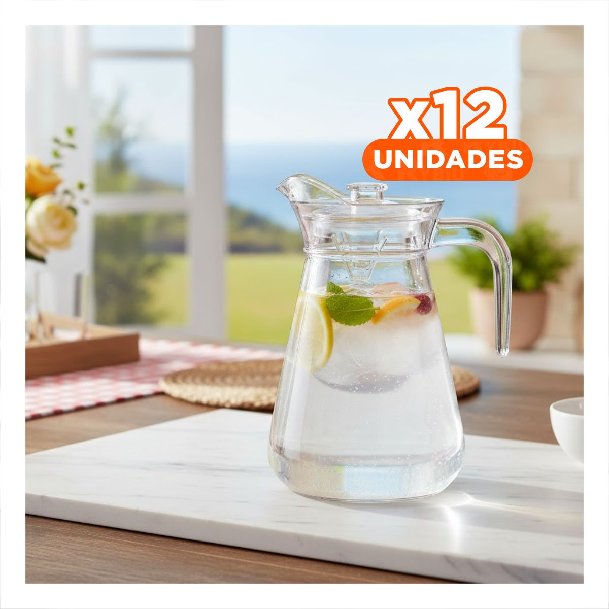 PACK12 CONTENEDOR DE VIDRIO CON TAPA DISENO LISO 1300 ML YPAPEL REGALO - 1