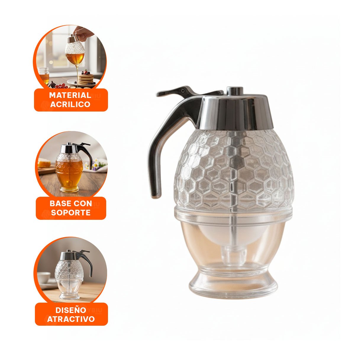 DISPENSADOR FRASCO MIELERO 200ML TRANSPARENTE PARA MESA Y USO DIARIO YPAPEL REGALO - 5