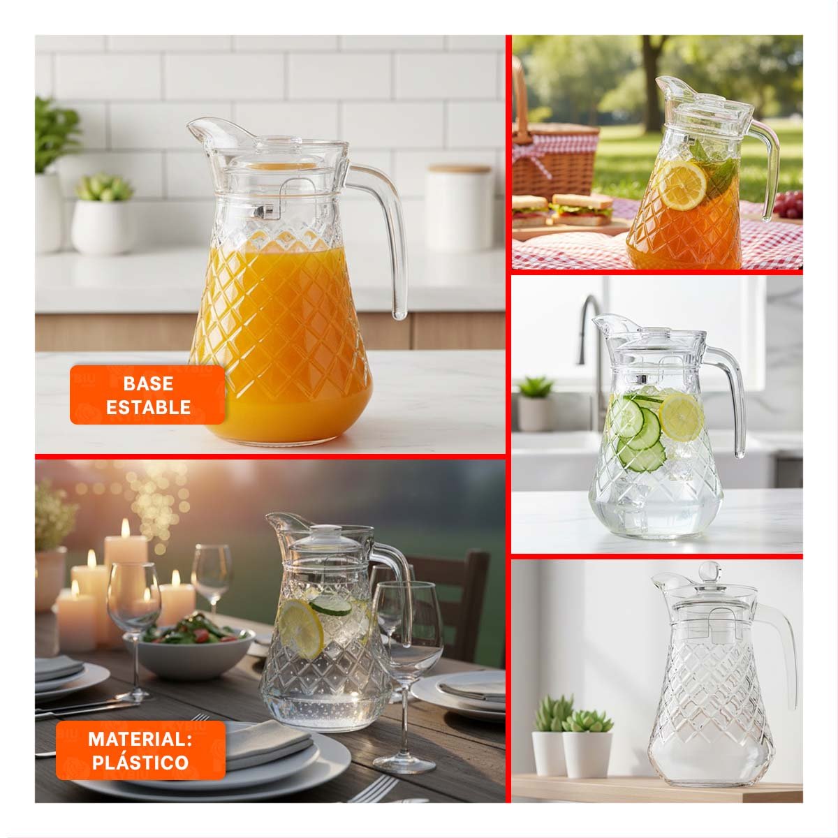 PACK6 VASO PARA AGUA EN VIDRIO CON RELIEVE 1400 ML YPAPEL REGALO - 3