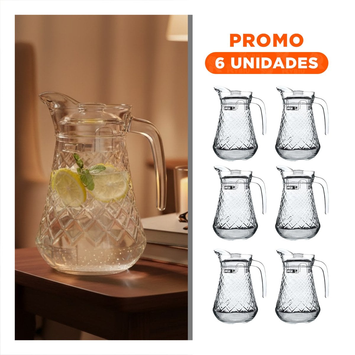 PACK6 VASO DECORATIVO CON TEXTURA ROMBOS 1400 ML YREGALO STICKER - 1
