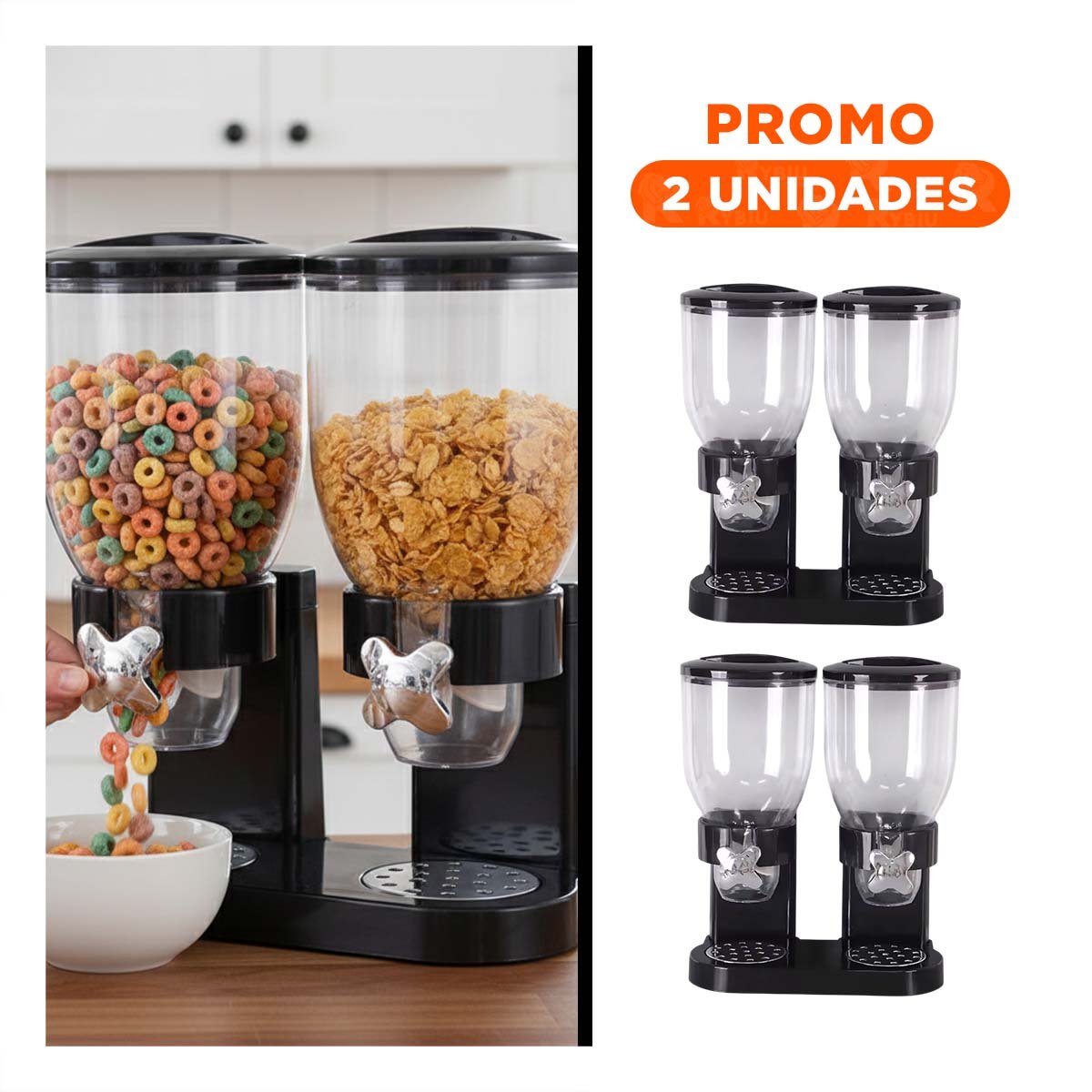 PACK2 CAJON DOBLE DE GRANOS 2L NEGRO PARA ALMACENAR GRANOS Y CEREALES YREGALO STICKER - 1