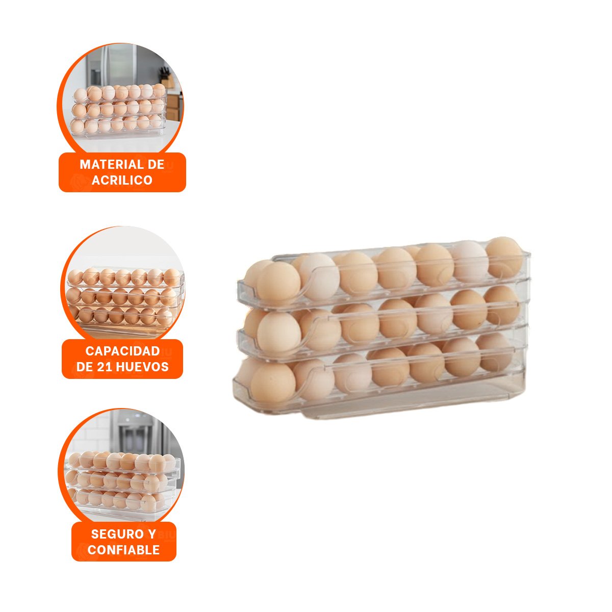 DISTRIBUIDOR DE HUEVOS APILABLE 3 NIVELES TRANSPARENTE FACIL DE USAR YPAPEL REGALO - 5