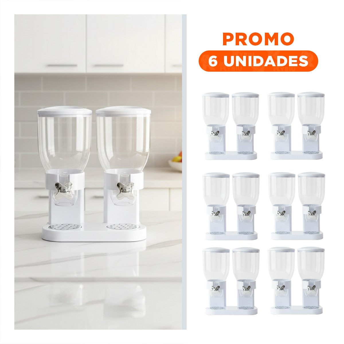 PACK6 ALMACENADOR DOBLE DE GRANOS 2L COCINA HOGAR ORGANIZADO BLANCO YREGALO STICKER - 1