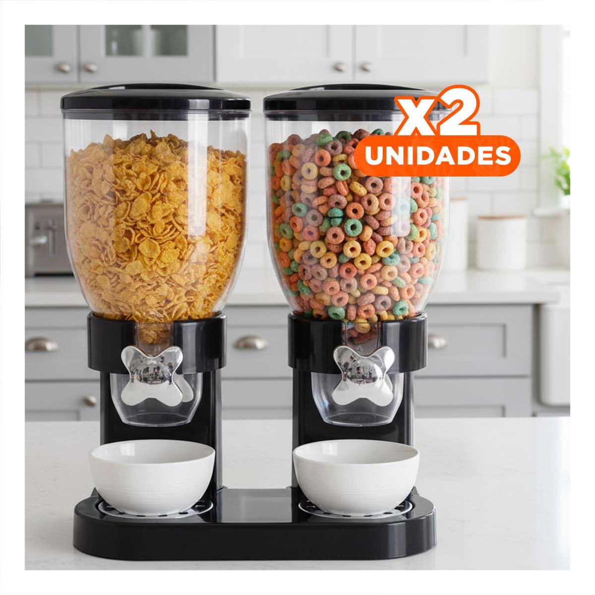 PACK2 ENVASE DOBLE DE GRANOS 2L NEGRO PARA ORGANIZAR COCINA Y DESPENSA - 1