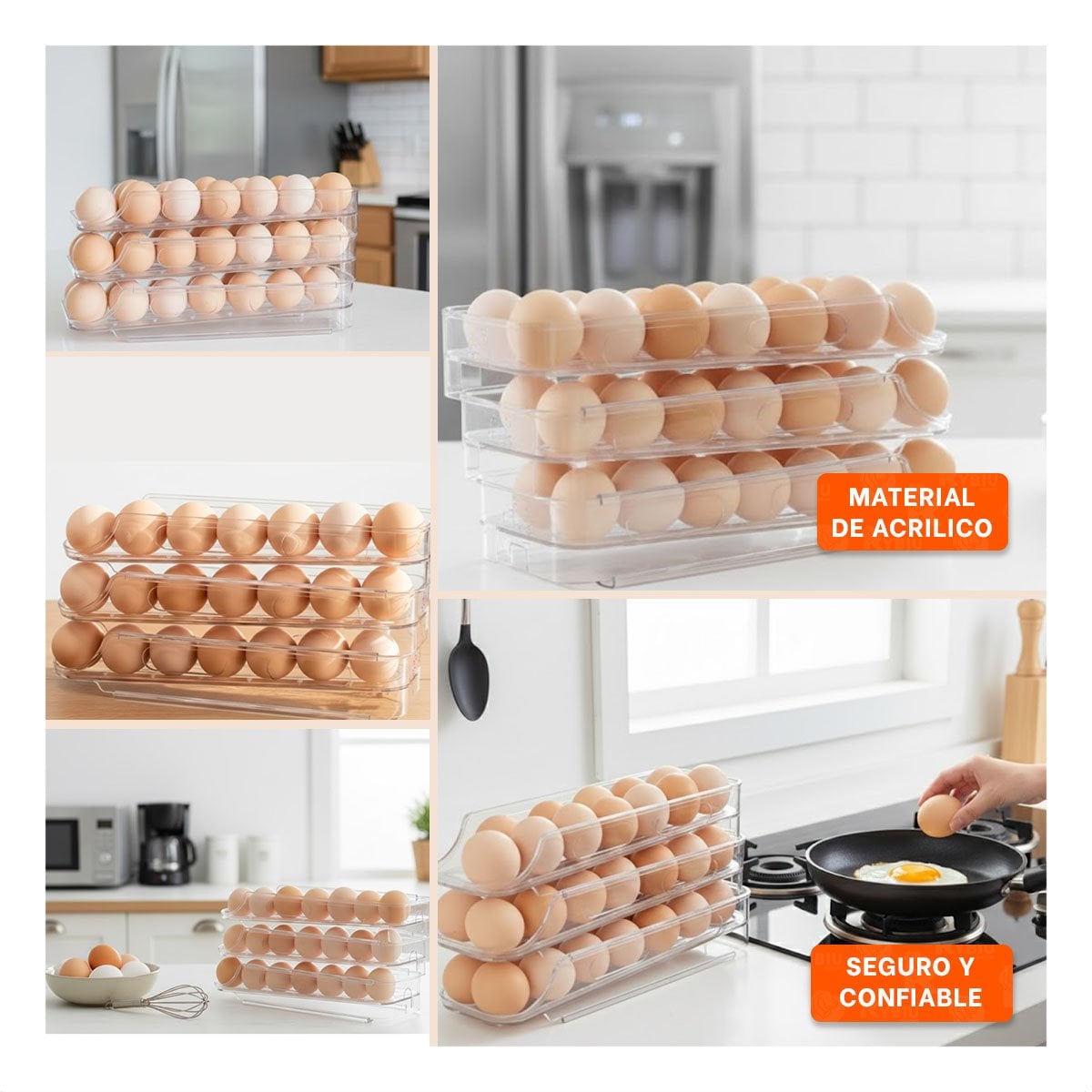 PORTA HUEVOS APILABLE 3 NIVELES TRANSPARENTE ORGANIZADOR COCINA YPOST IT - 2