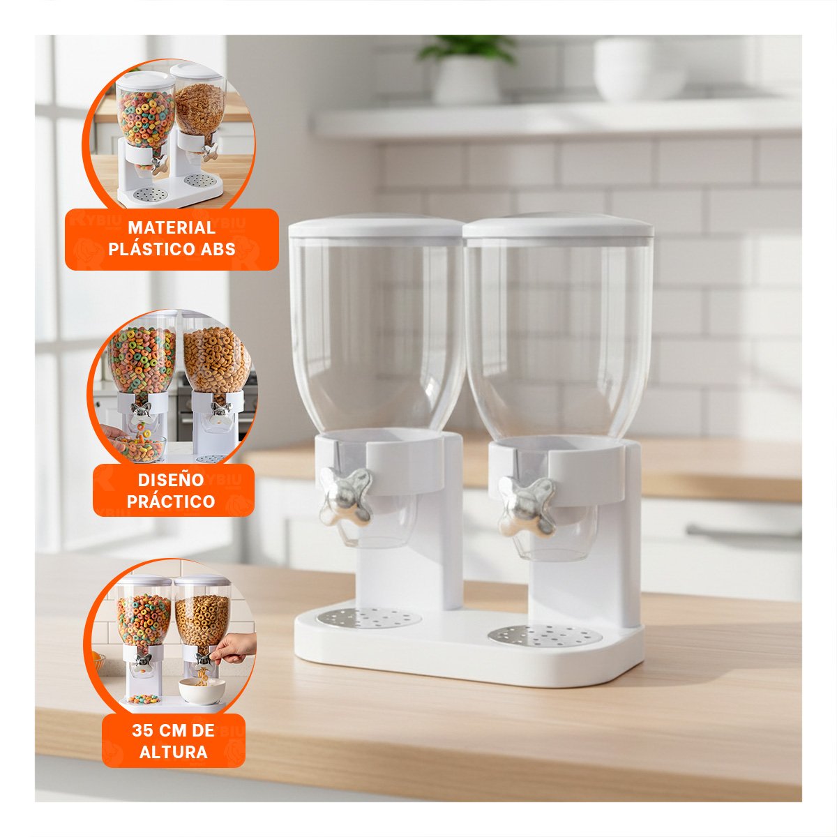 PACK4 DISTRIBUIDOR DOBLE DE GRANOS 2L ALMACENAMIENTO FACIL HOGAR BLANCO YREGALO STICKER - 5