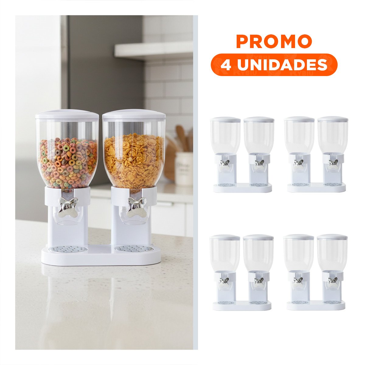 PACK4 ALMACENADOR DOBLE DE GRANOS 2L COCINA MODERNA Y HOGAR FUNCIONAL BLANCO - 1