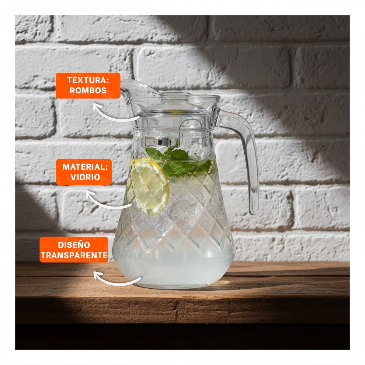 JARRA DE MESA EN VIDRIO TRANSPARENTE CON TAPA 1400 ML YPAPEL REGALO - 2