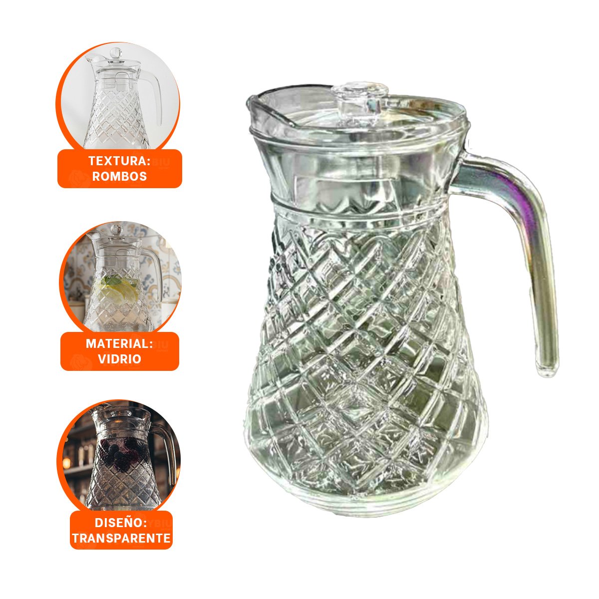 JARRA DE MESA EN VIDRIO TRANSPARENTE CON TAPA 1400 ML YPAPEL REGALO - 5