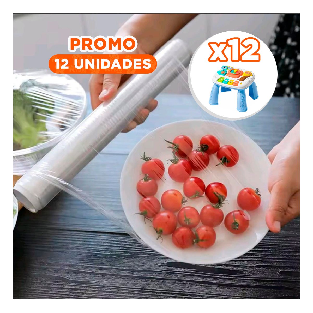PACK12 PAPEL PLASTICO PARA ALIMENTOS 20M X 30CM TRANSPARENTE HOGAR YREGALO STICKER - 1