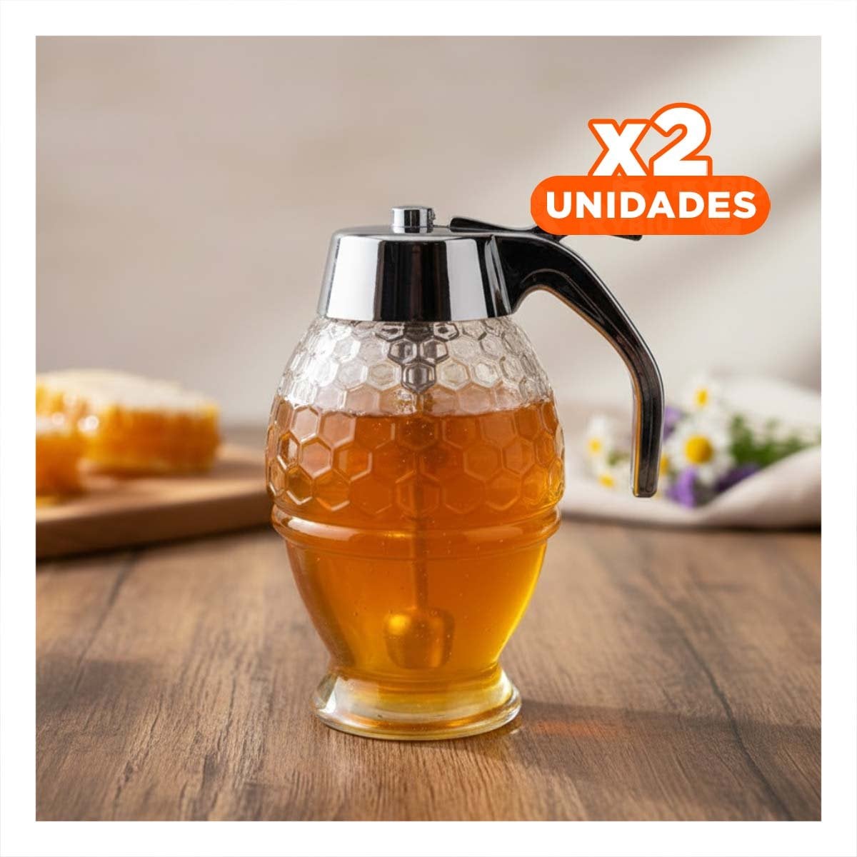 PACK2 BOTE FRASCO MIELERO 200ML TRANSPARENTE PARA COCINA Y MESA FAMILIAR - 1