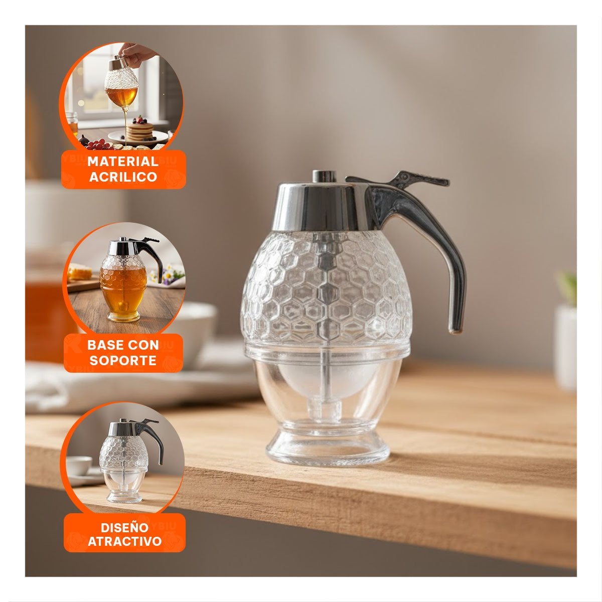 PACK2 BOTE FRASCO MIELERO 200ML TRANSPARENTE PARA COCINA Y MESA FAMILIAR - 5