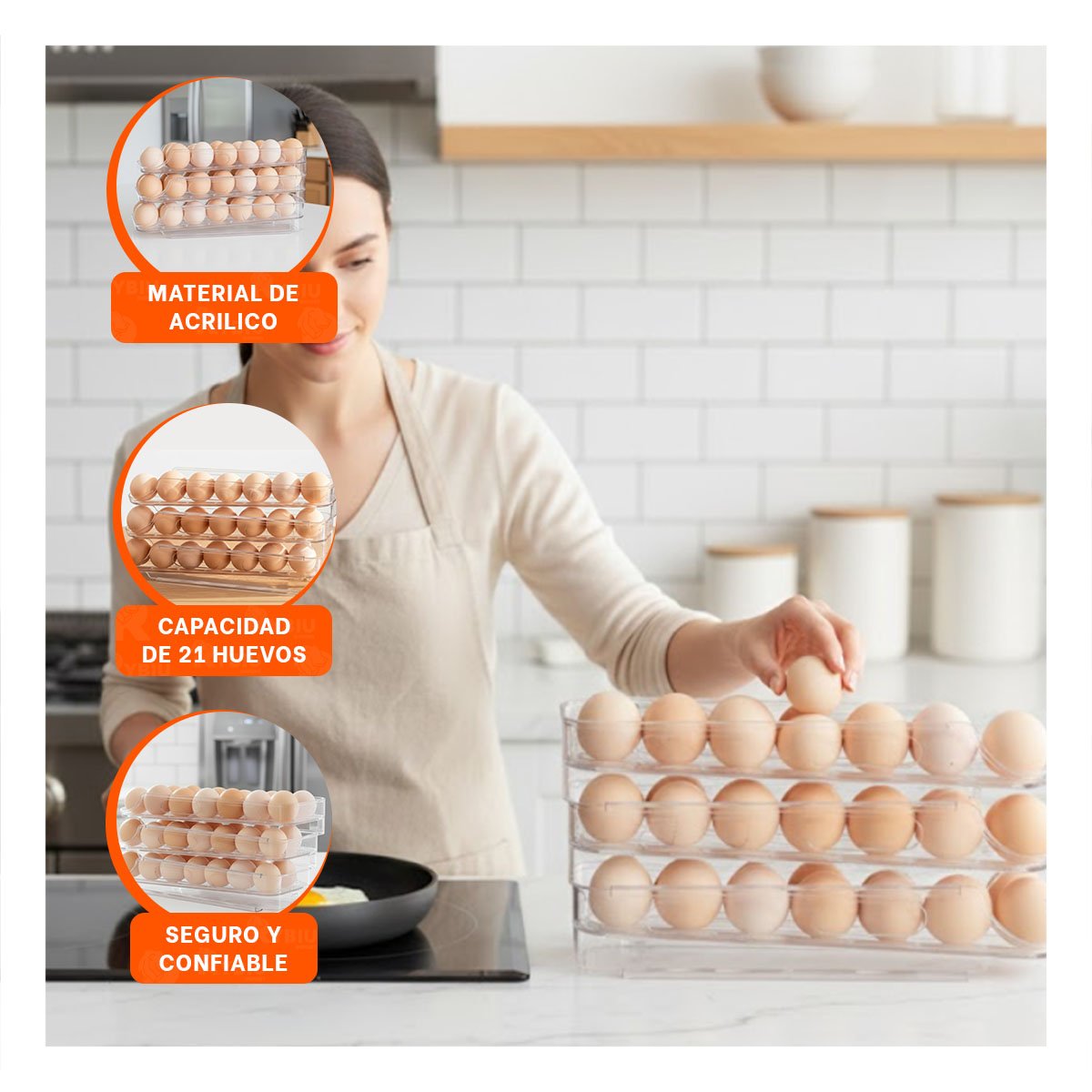 PACK12 DISTRIBUIDOR TRANSPARENTE PARA HUEVOS APILABLE 3 NIVELES FACIL DE USAR YPAPEL REGALO - 3