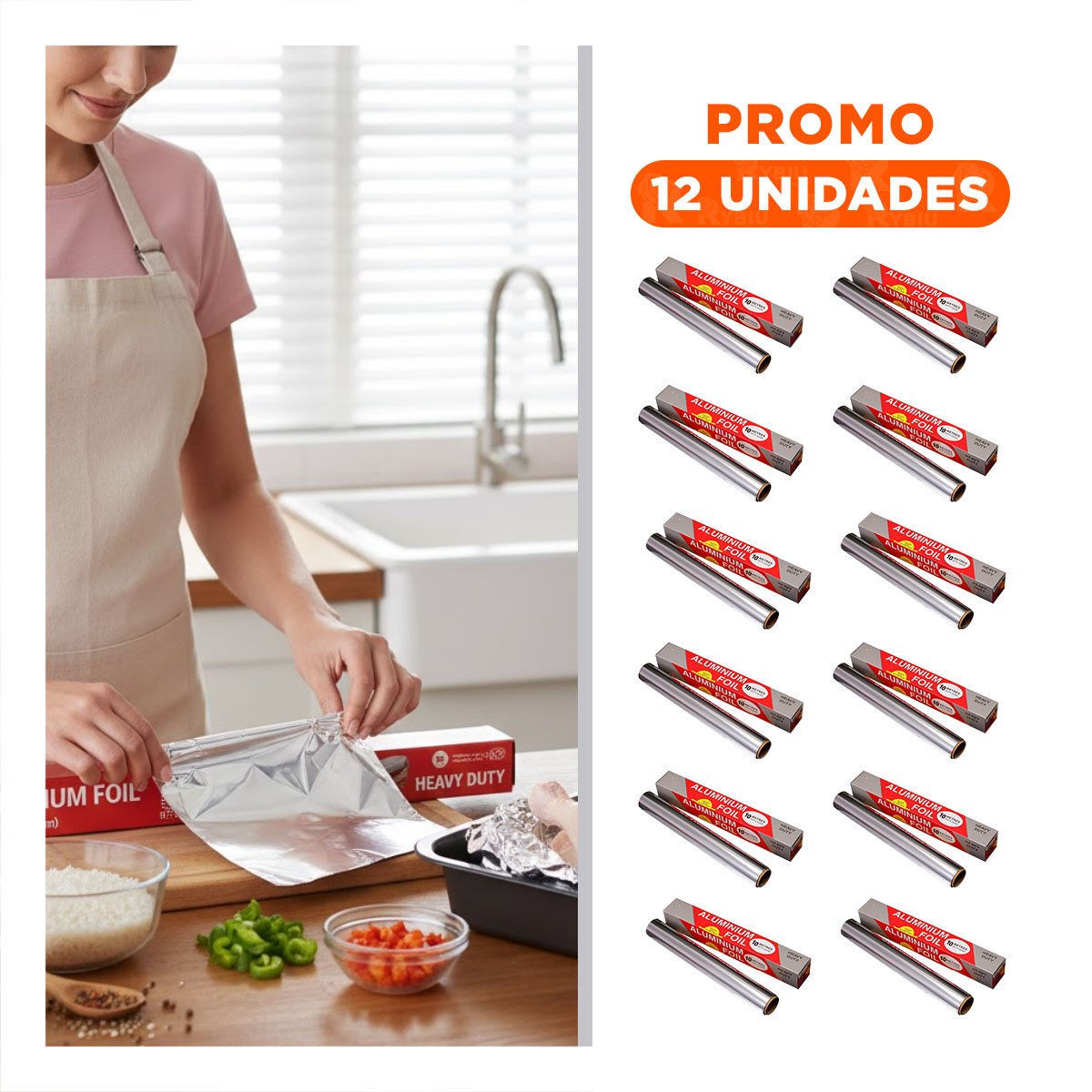 PACK12 ROLLO ALIMENTO PLATEADO 5M 30CM PARA USO EN COCINA Y HOGAR - 1