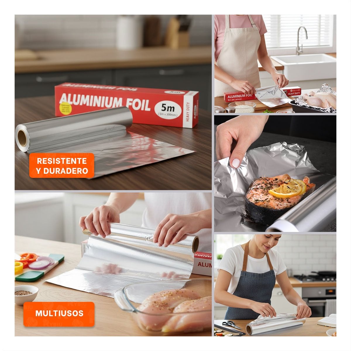 PACK12 ROLLO ALIMENTO PLATEADO 5M 30CM PARA USO EN COCINA Y HOGAR - 2