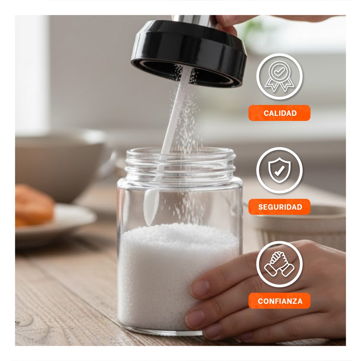AZUCARERO CON CUCHARITA TRANSPARENTE Y NEGRO PARA COCINA Y MESA YPOST IT - 3