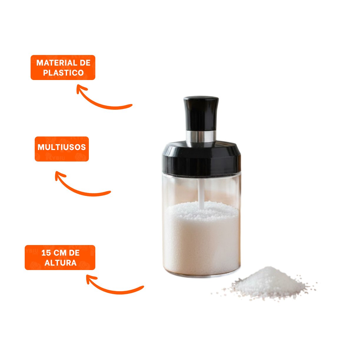AZUCARERO CON CUCHARITA TRANSPARENTE Y NEGRO PARA COCINA Y MESA YPOST IT - 5
