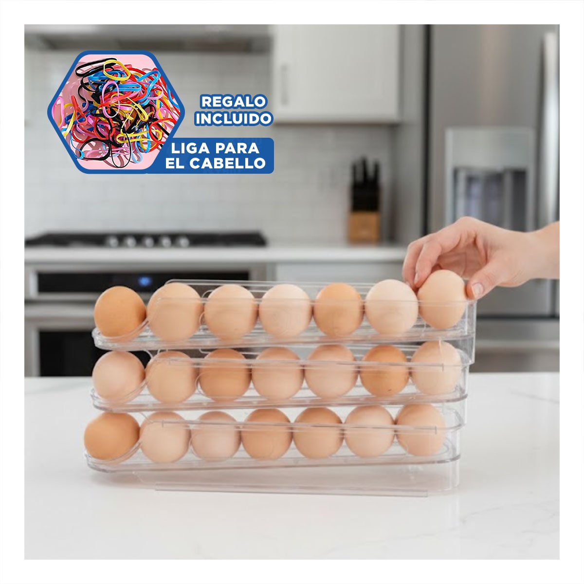CONTENEDOR TRANSPARENTE PARA HUEVOS APILABLE 3 NIVELES HOGAR COCINA YLIGAS REGALO - 2