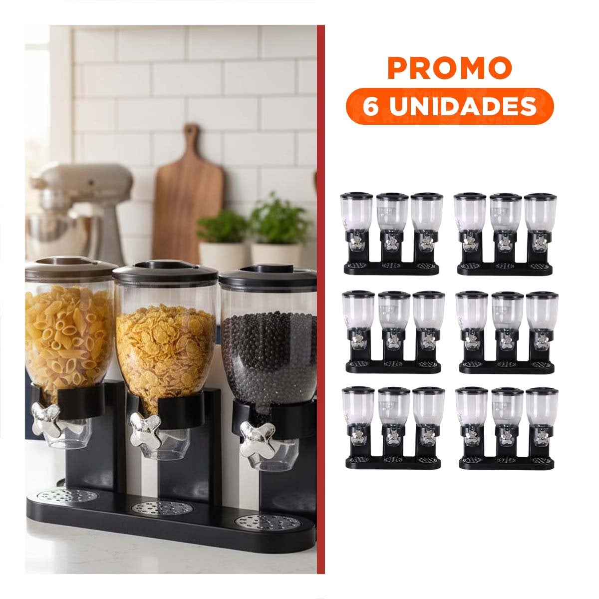 PACK6 CONTENEDOR PARA GRANOS TRIPLE NEGRO PARA ALMACENAMIENTO EFICIENTE YREGALO STICKER - 1