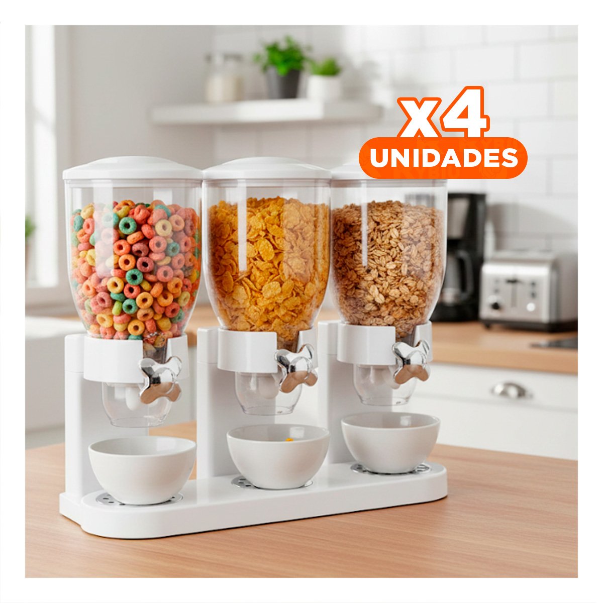 PACK4 CONTENEDOR PARA GRANOS TRIPLE BLANCO COCINA Y HOGAR ALMACENAMIENTO YREGALO STICKER - 1