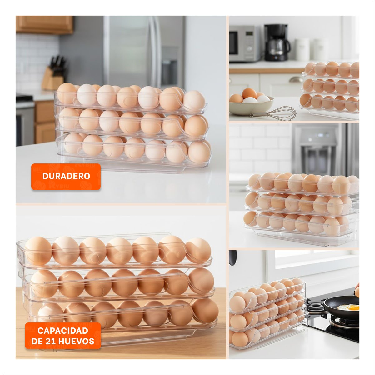 PACK2 SOPORTE PARA HUEVOS APILABLE 3 NIVELES TRANSPARENTE FACIL DE USAR YPAPEL REGALO - 3