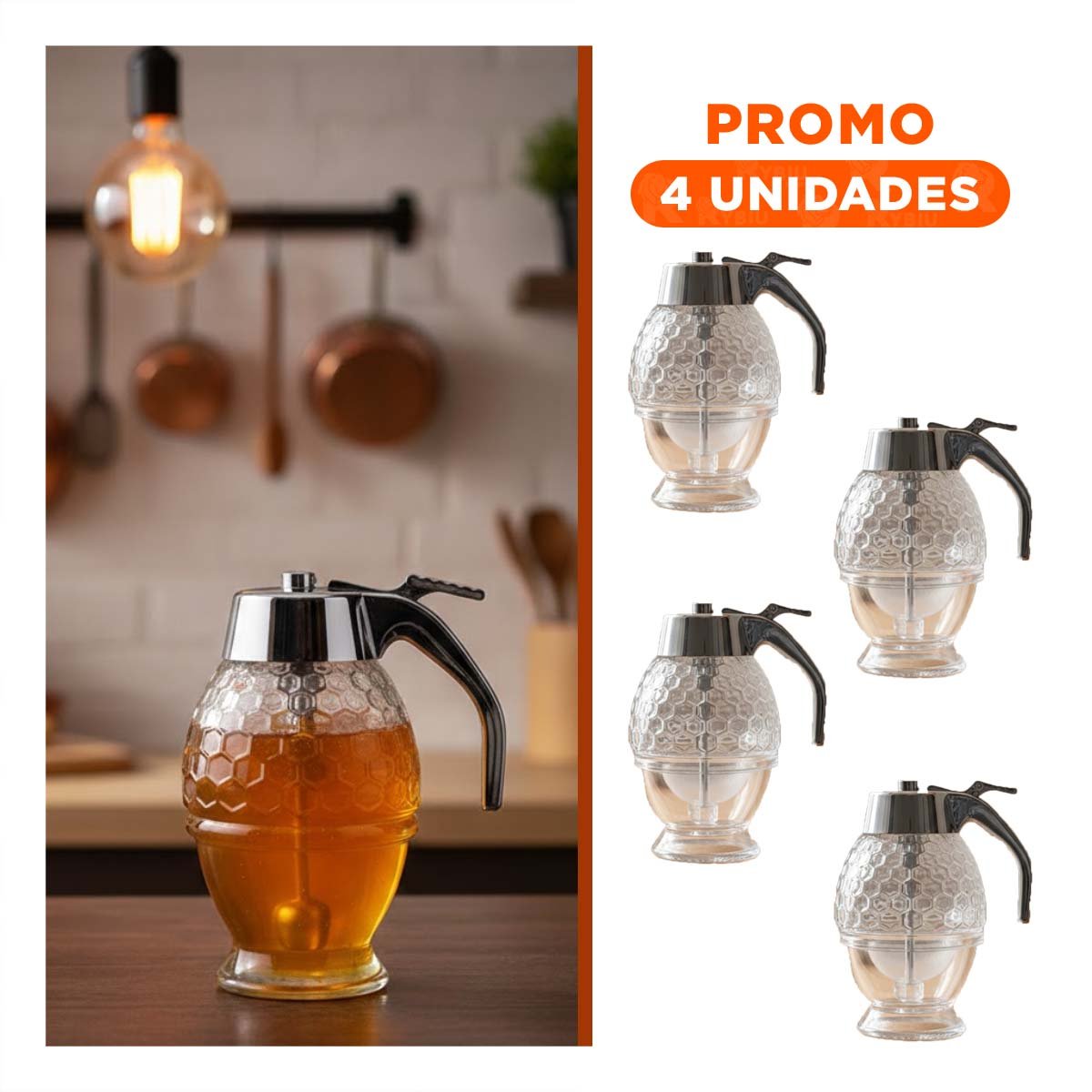 PACK4 BOTE FRASCO MIELERO 200ML TRANSPARENTE PARA REPOSTERIA Y HOGAR - 1