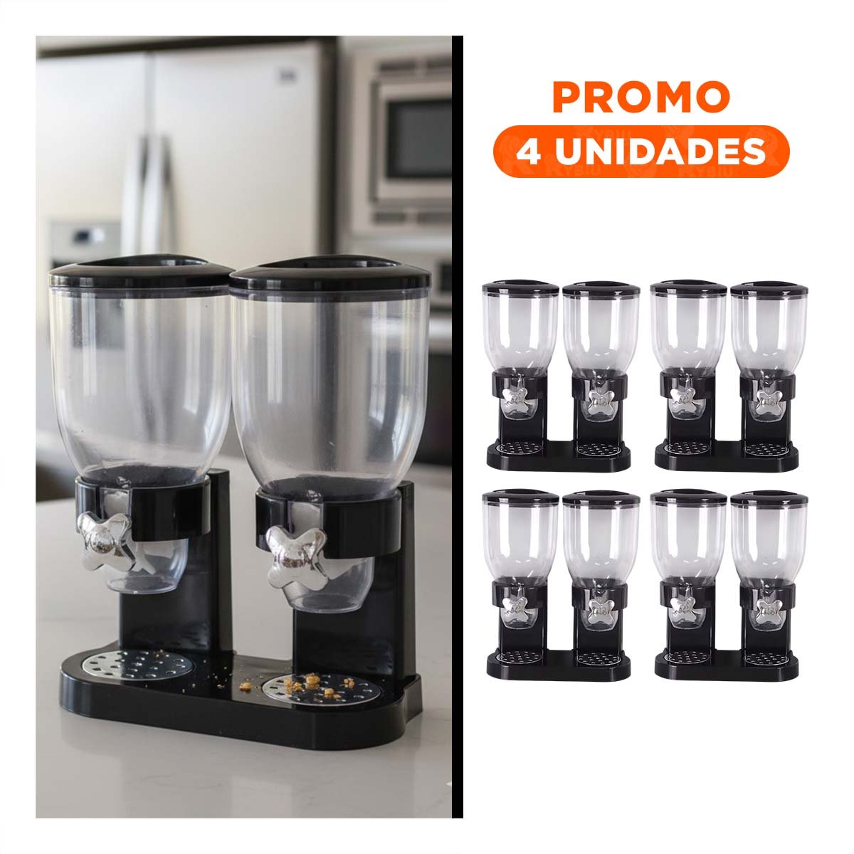 PACK4 CAJA DOBLE DE GRANOS 2L NEGRO SEGURA Y PRACTICA PARA COCINA - 1