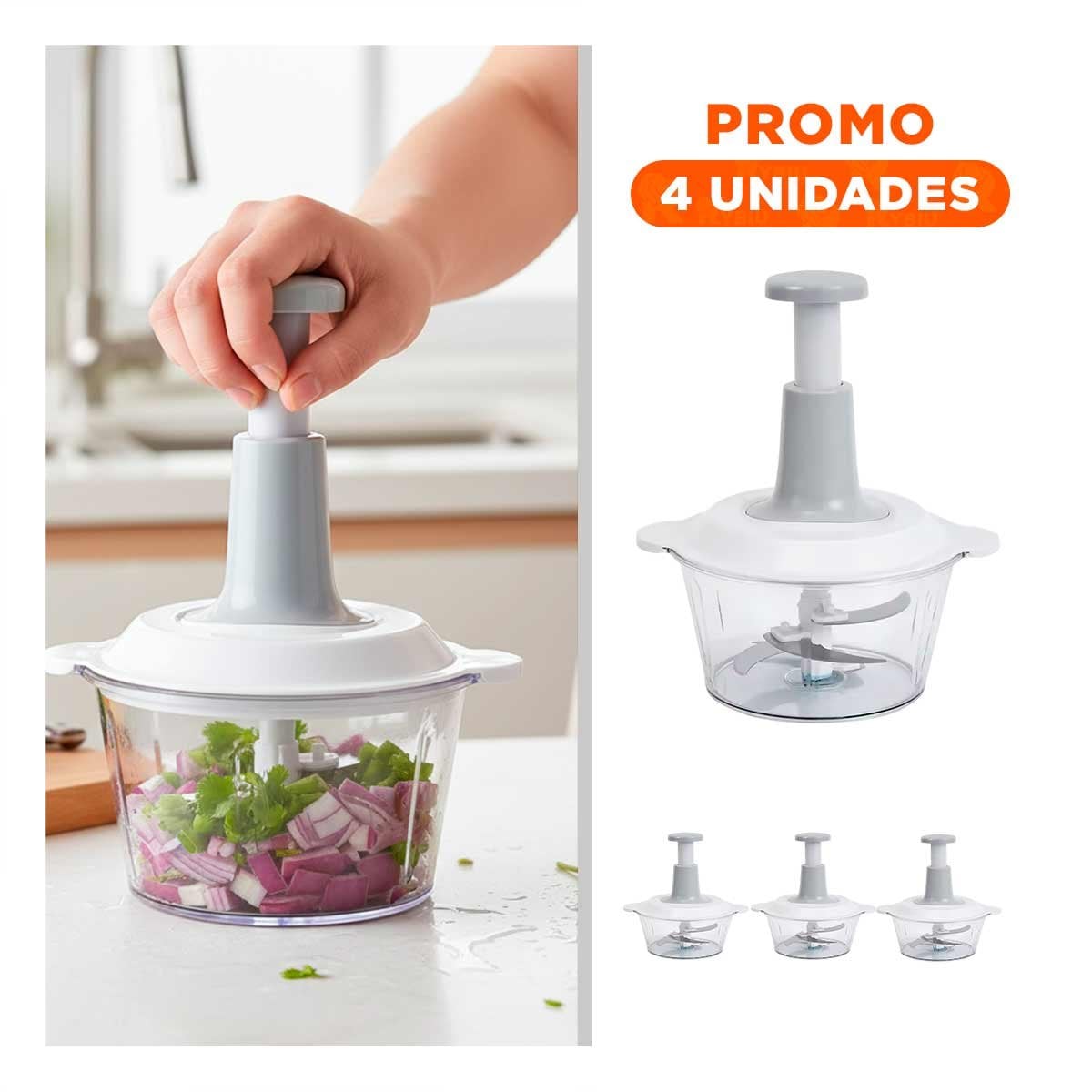 PACK4 CORTADOR DE ALIMENTOS MULTIFUNCIONAL 1 5L BLANCO Y PLOMO PARA COCINA PRACTICA Y FACIL - 1