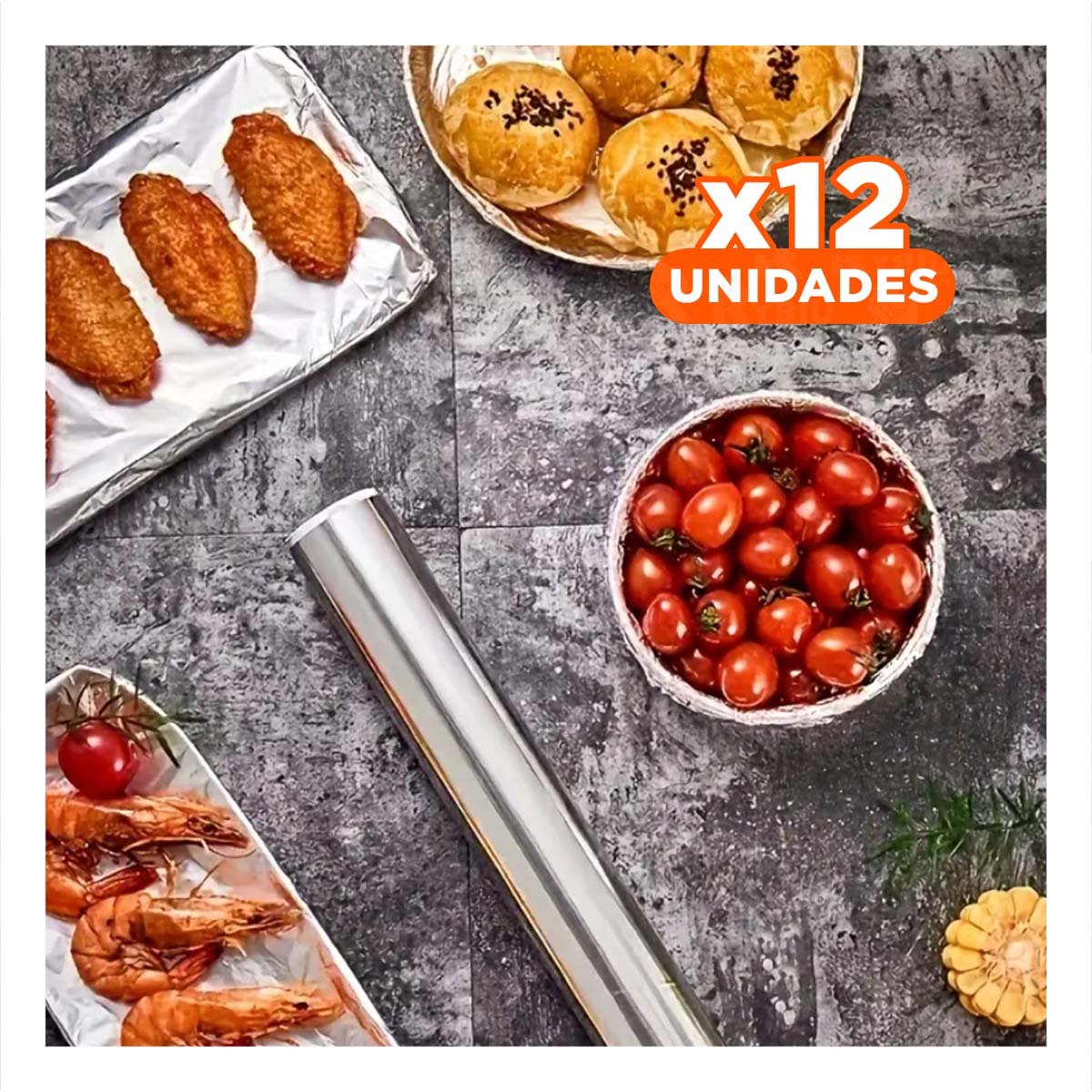 PACK12 ROLLO ENVOLTORIO PLATEADO 5M 30CM PARA PREPARAR Y CONSERVAR ALIMENTOS YREGALO STICKER - 1