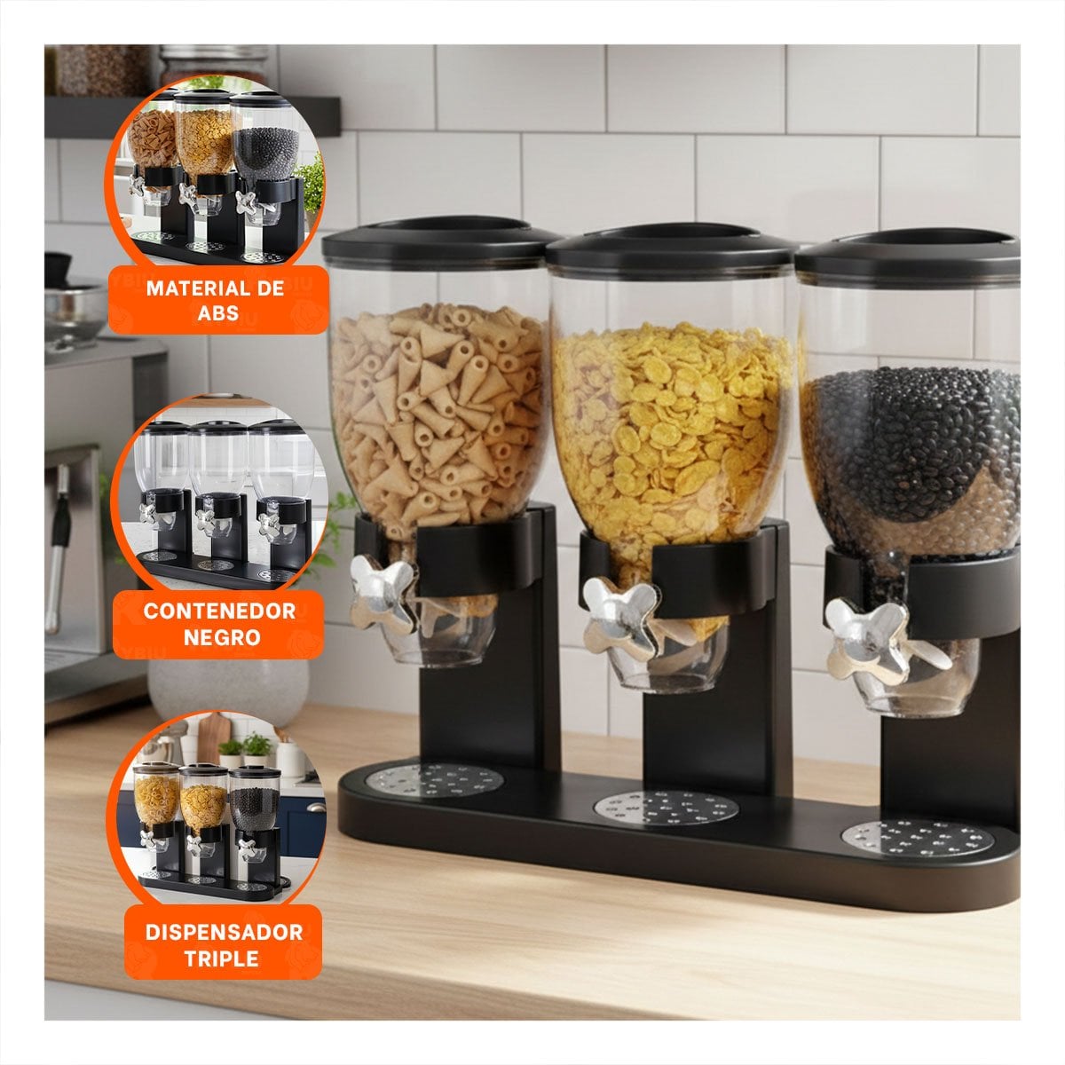 PACK2 ENVASE TRIPLE DE GRANOS NEGRO PARA ALMACENAR GRANOS Y CEREALES EN COCINA - 5