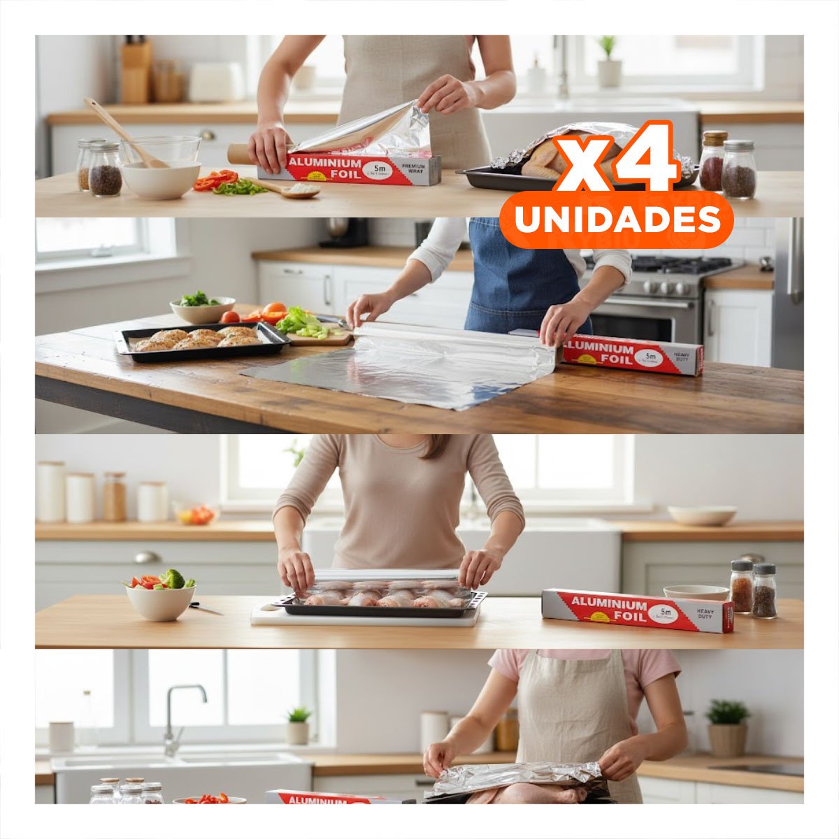 PACK4 PAPEL CONSERVACION PLATEADO 5M 30CM PARA GUARDAR ALIMENTOS FRESCOS YPAPEL REGALO - 1