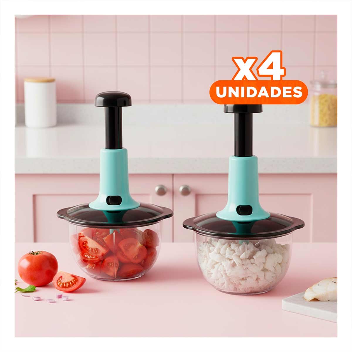 PACK4 PICADOR DE VERDURAS MANUAL 2L CELESTE Y NEGRO PARA PREPARAR COMIDAS YREGALO STICKER - 1