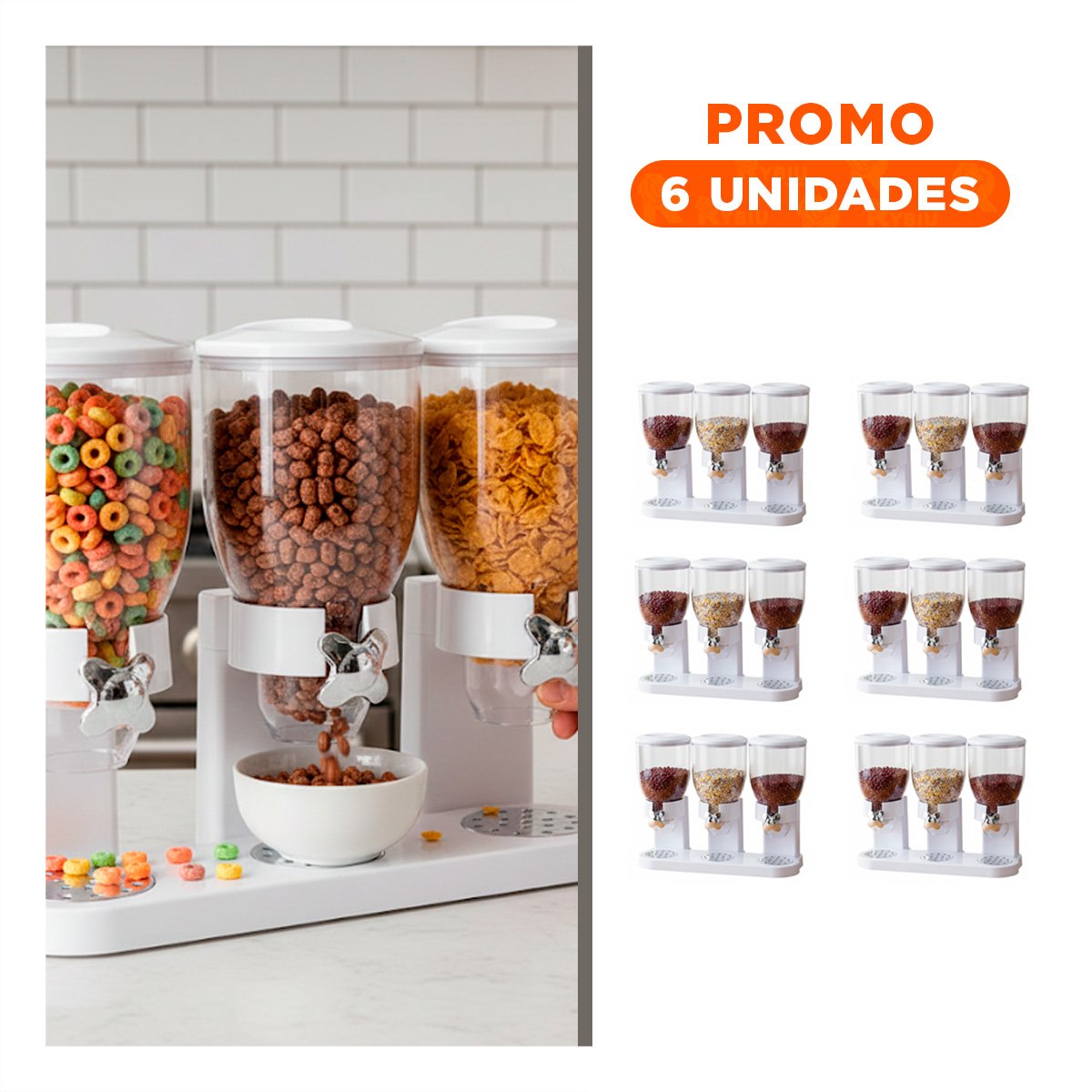 PACK6 CAJA TRIPLE DE GRANOS BLANCO ALMACENAMIENTO SEGURO EN COCINA MODERNA YREGALO STICKER - 1