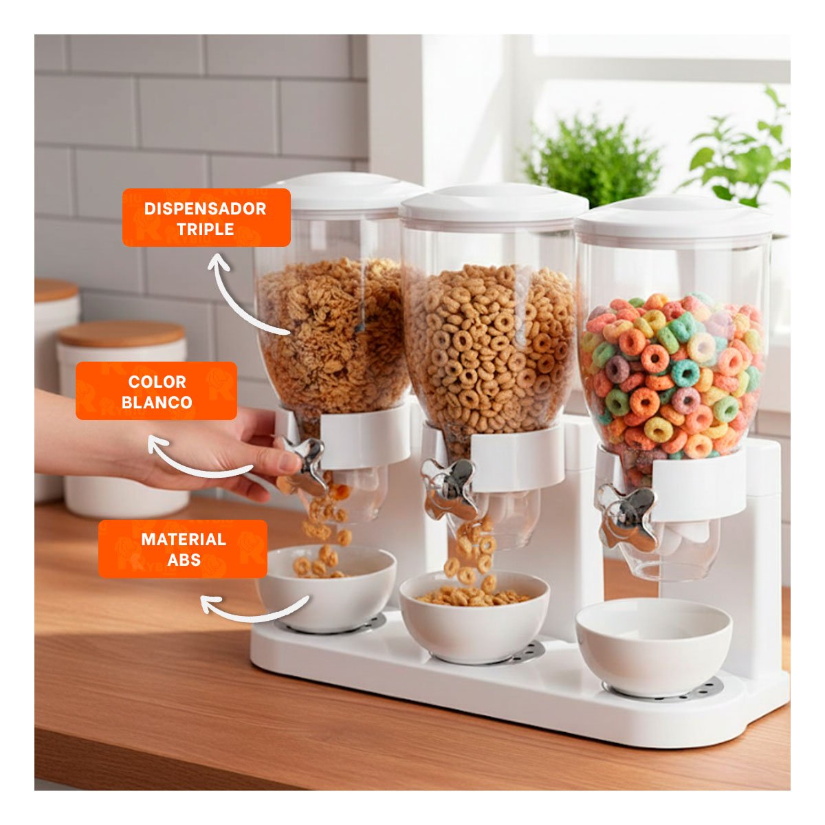 PACK6 CAJA TRIPLE DE GRANOS BLANCO ALMACENAMIENTO SEGURO EN COCINA MODERNA YREGALO STICKER - 5