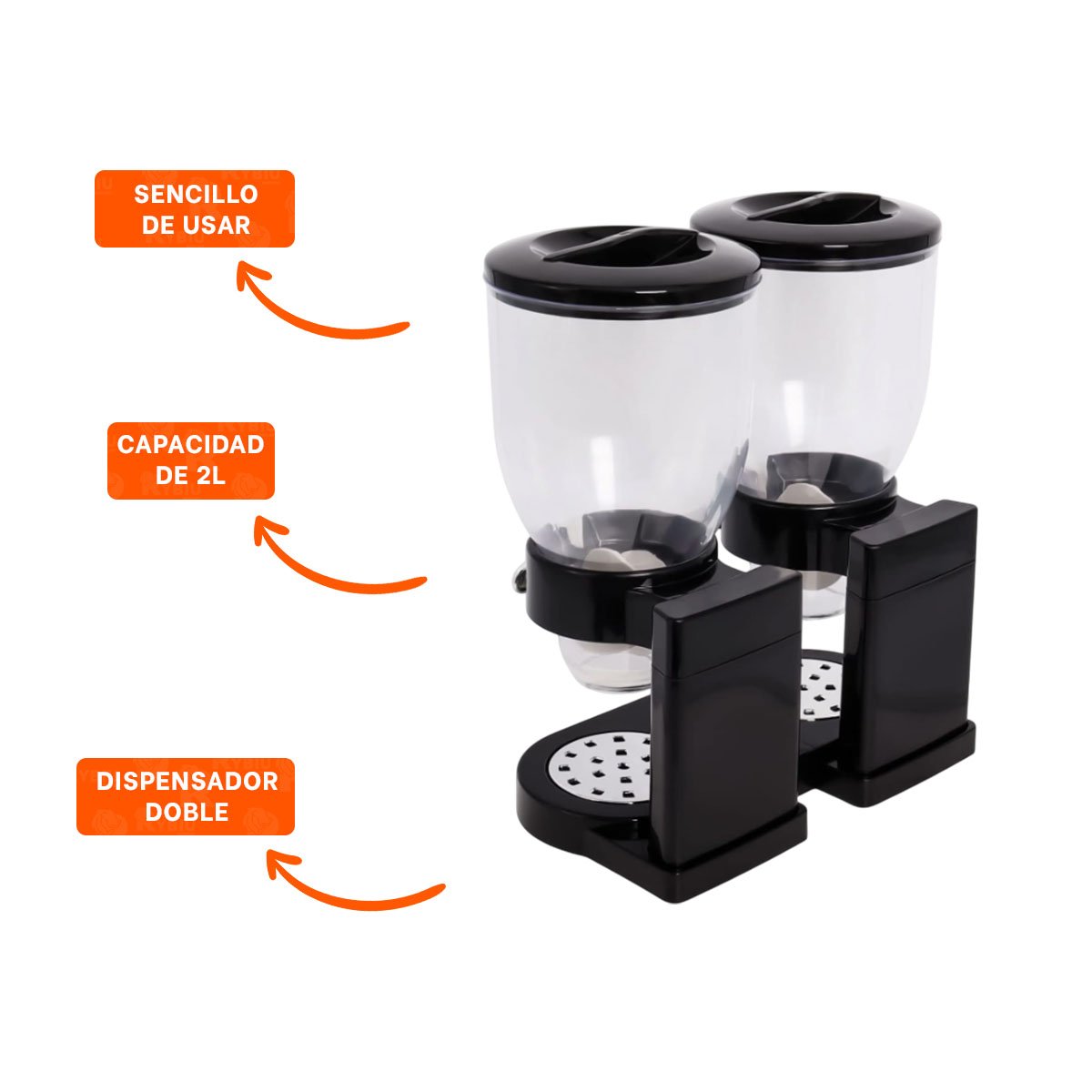 RECIPIENTE DOBLE DE GRANOS 2L NEGRO RESISTENTE Y PRACTICO PARA DESPENSA YPOST IT - 5