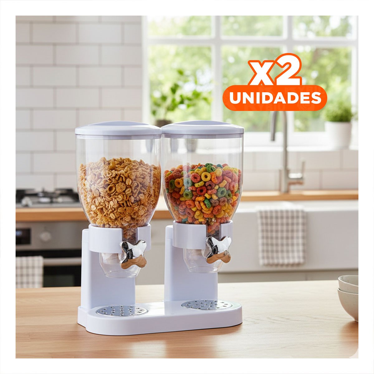 PACK2 CONTENEDOR DOBLE DE GRANOS Y CEREALES 2L PARA COCINA HOGAR BLANCO YPAPEL REGALO - 1