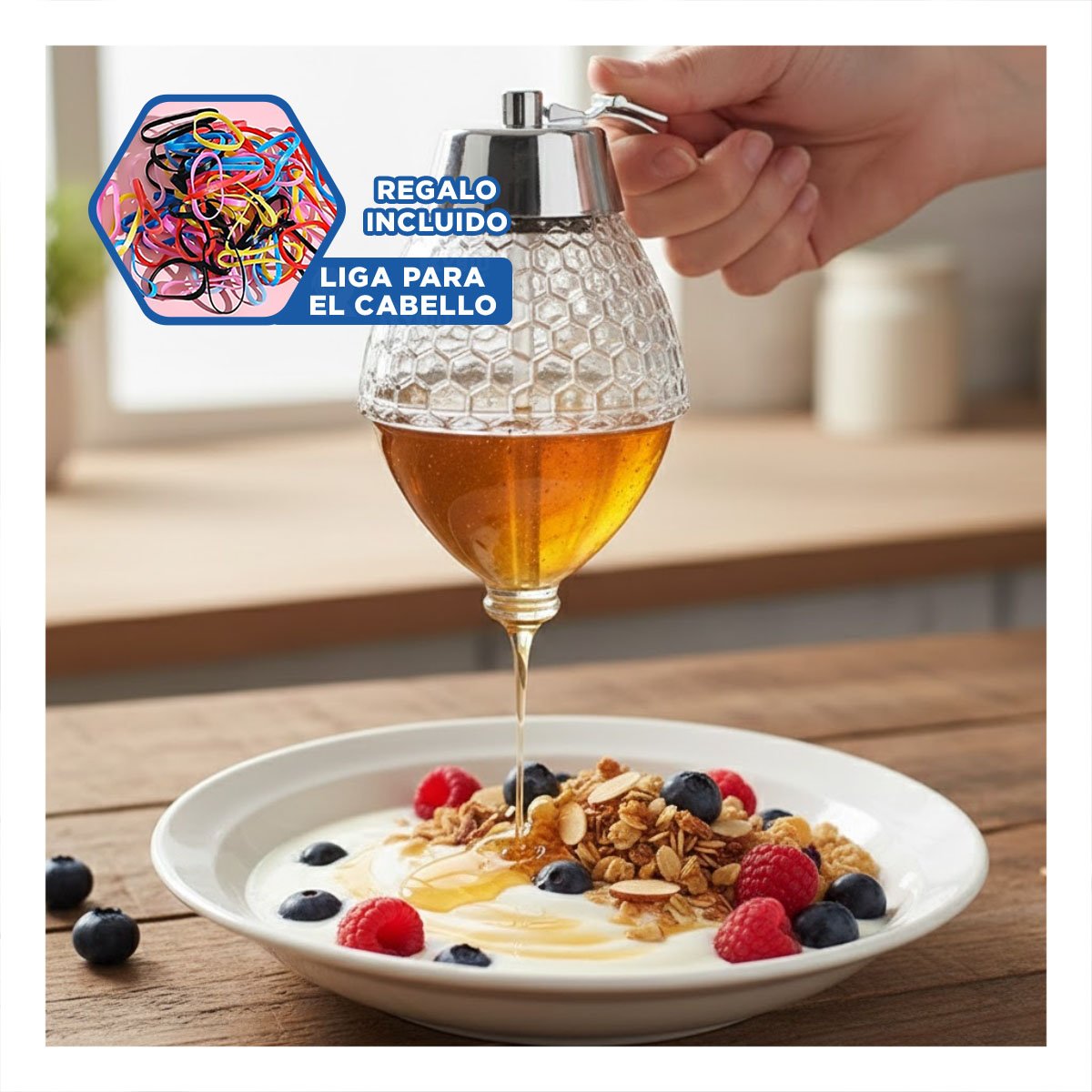 DISPENSADOR FRASCO MIELERO 200ML TRANSPARENTE PARA DESAYUNO Y MERIENDA YLIGAS REGALO - 2