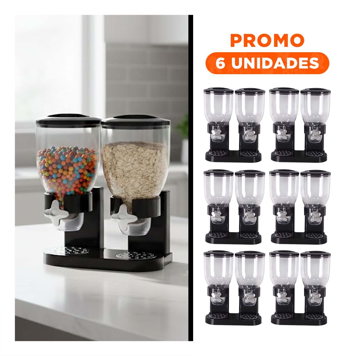 PACK6 CONTENEDOR DOBLE DE GRANOS 2L NEGRO PARA ORGANIZAR DESPENSA FACILMENTE YREGALO STICKER - 1
