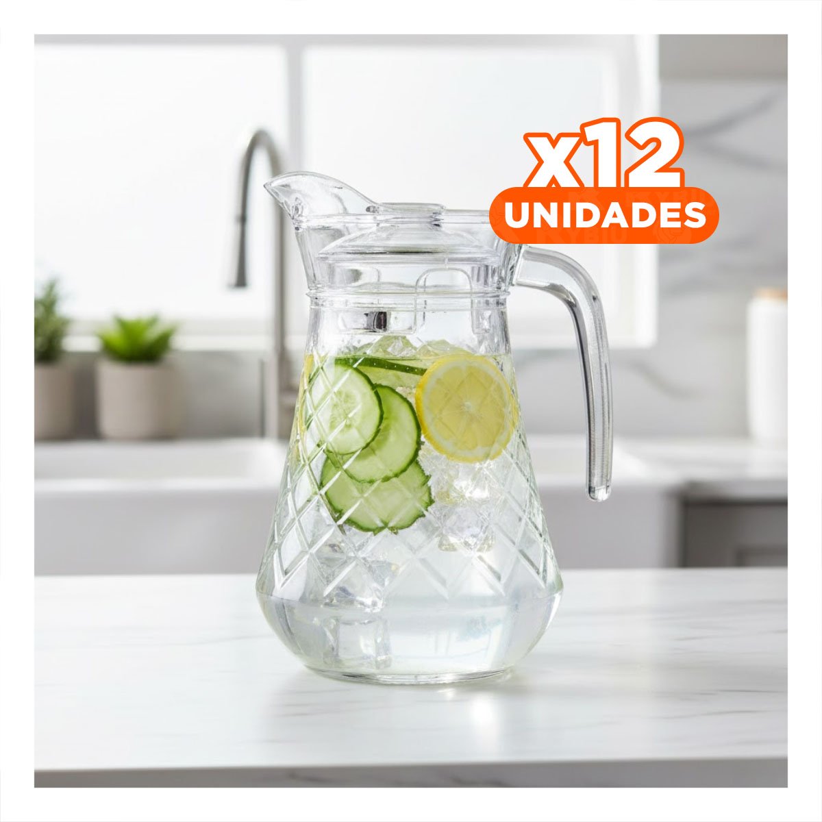 PACK12 CONTENEDOR PARA AGUA EN VIDRIO TRANSPARENTE 1400 ML YREGALO STICKER - 1