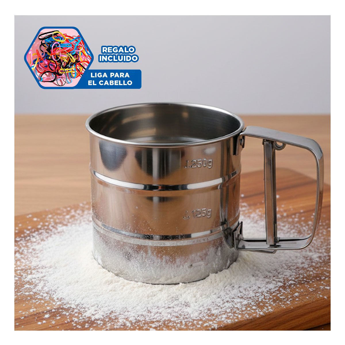 CERNIDOR METALICO DE HARINA 10,5X9 CM PLATEADO USO DOMESTICO YLIGAS REGALO - 2