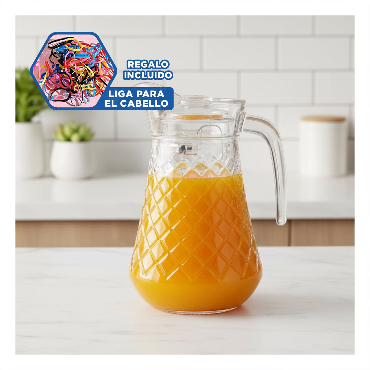 JARRA DECORATIVA DE VIDRIO CON DISENO ROMBOS 1400 ML YLIGAS REGALO - 2