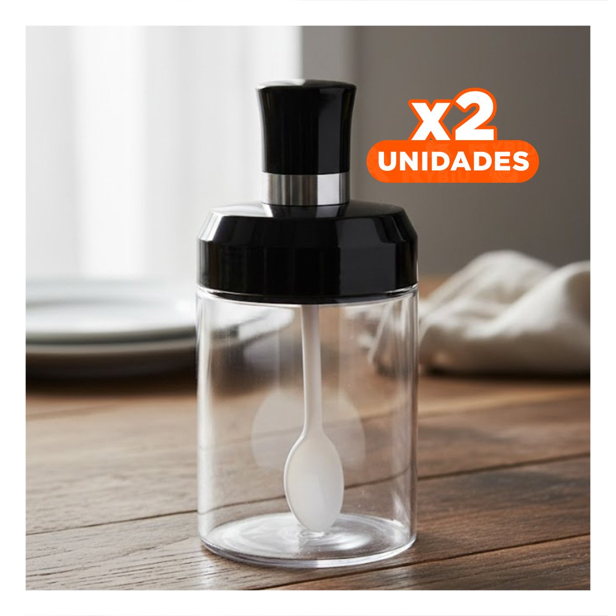 PACK2 CONTENEDOR PARA ESPECIAS TRANSPARENTE Y NEGRO CON CUCHARITA YPAPEL REGALO - 1