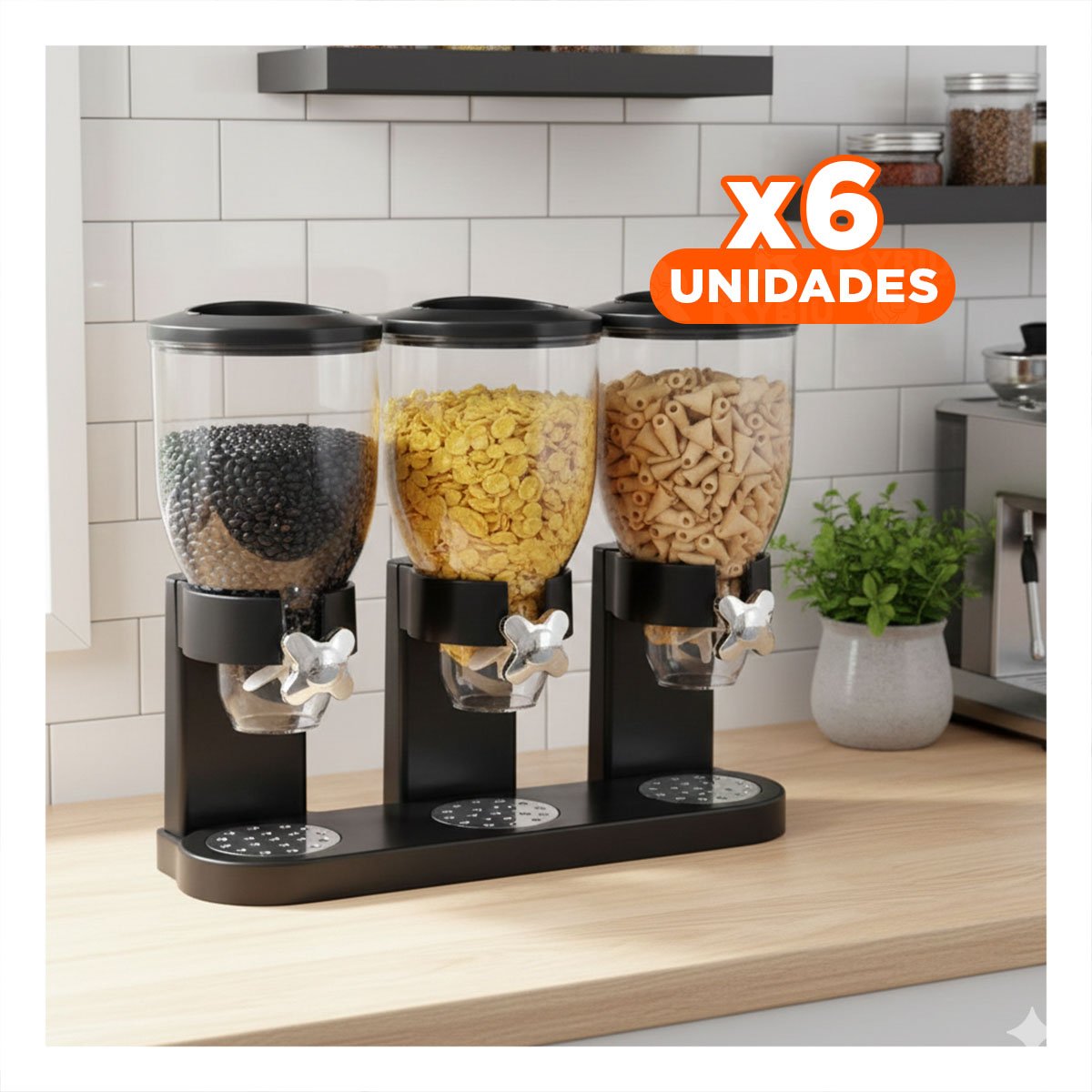 PACK6 SOPORTE TRIPLE DE GRANOS NEGRO PARA MANTENER GRANOS Y CEREALES EN ORDEN - 1
