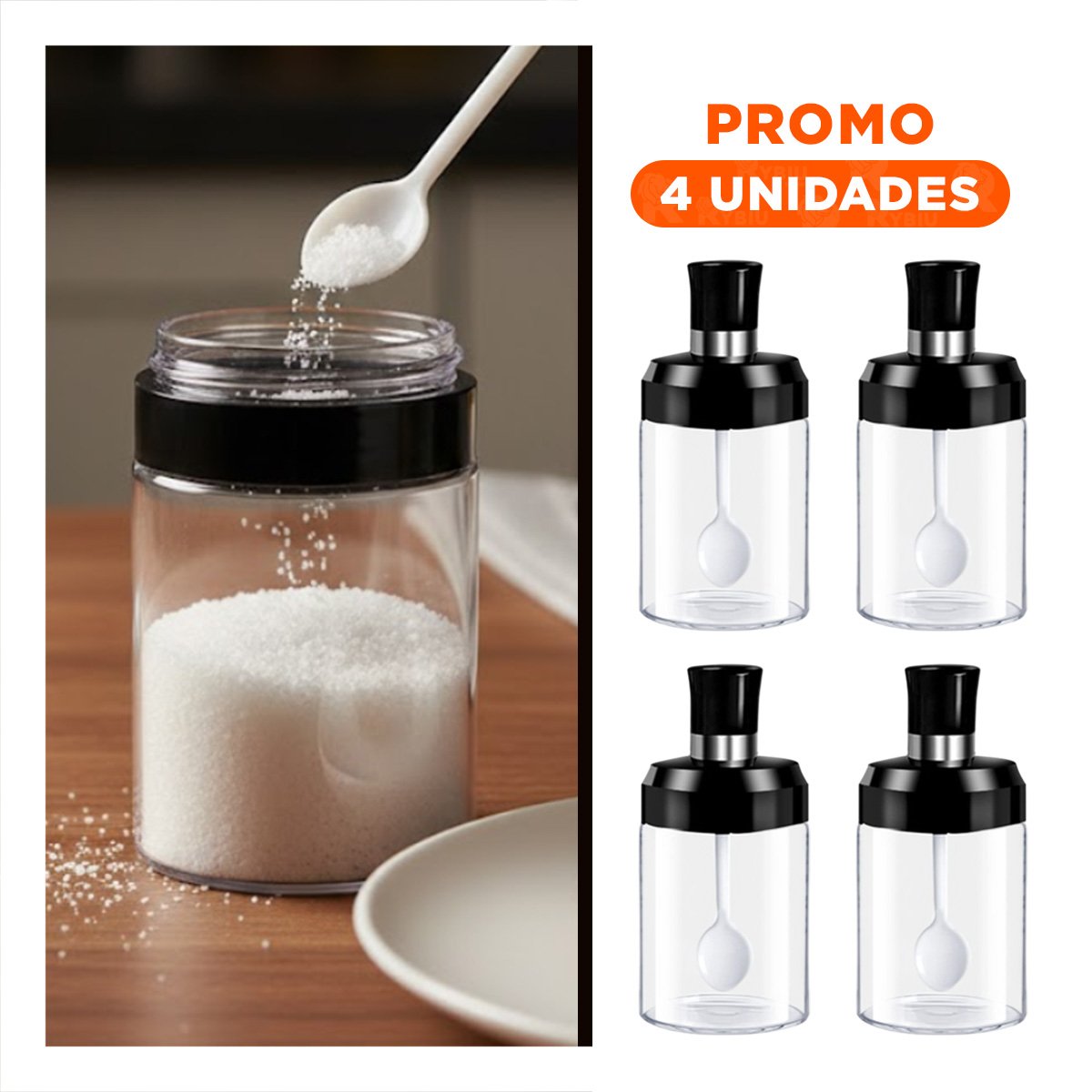 PACK4 ORGANIZADOR DE ESPECIAS TRANSPARENTE Y NEGRO CON CUCHARITA - 1