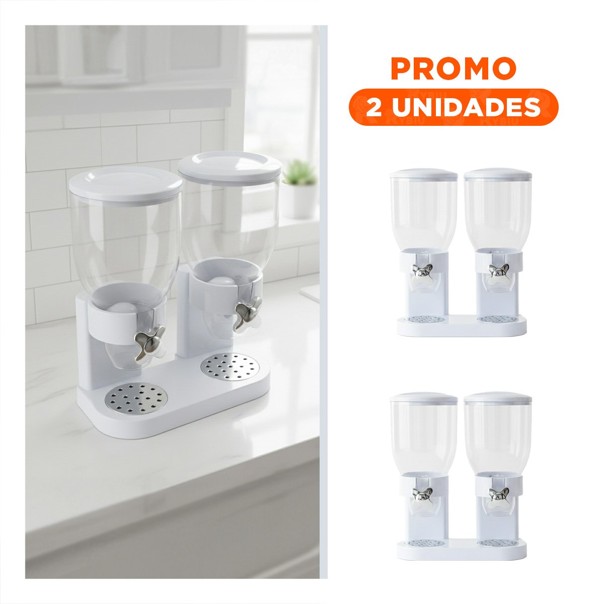 PACK2 RECIPIENTE DOBLE DE GRANOS Y SEMILLAS 2L COCINA HOGAR OFICINA BLANCO YREGALO STICKER - 1