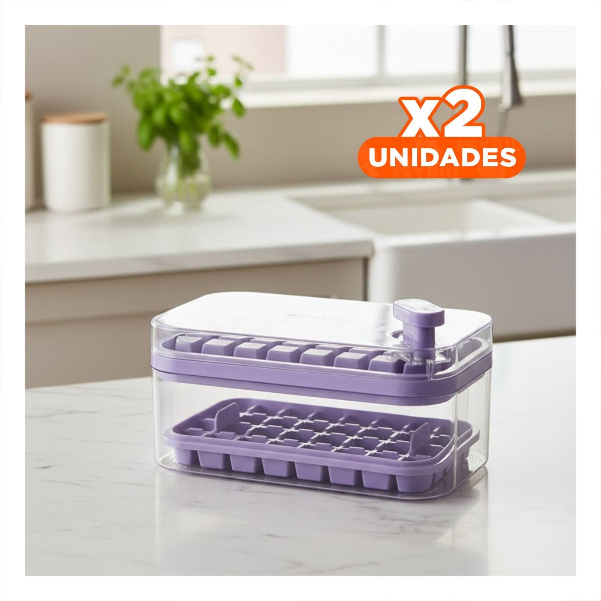 PACK2 MOLDE DE SILICONA MORADO PARA CUBOS DE HIELO CON SISTEMA CLIC ESQUINA - 1