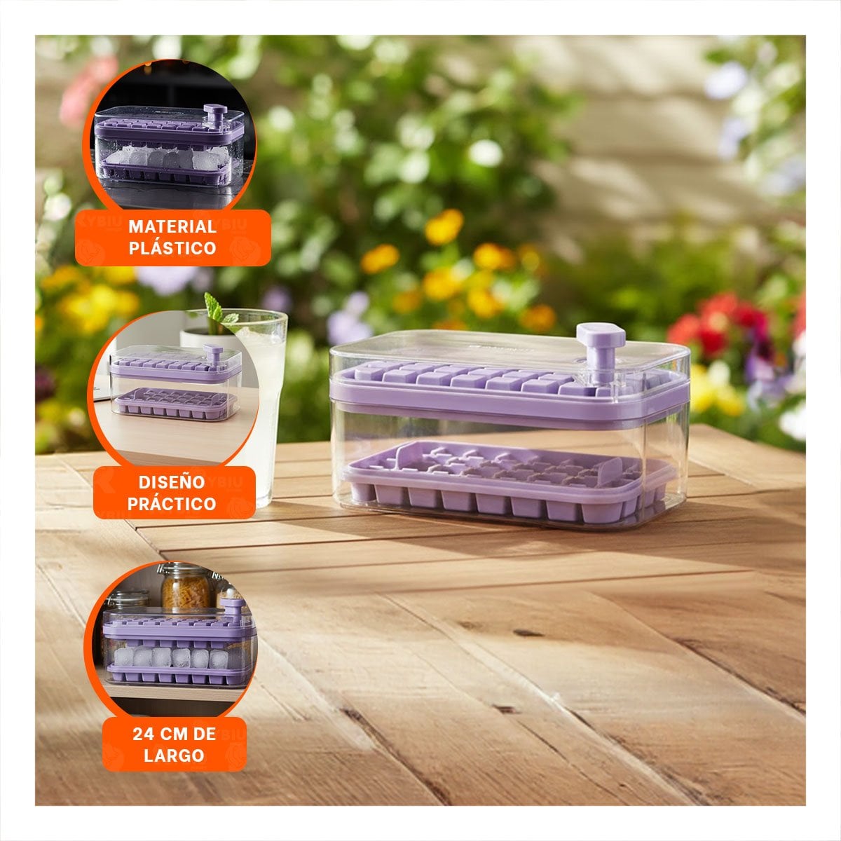 PACK2 MOLDE DE SILICONA MORADO PARA CUBOS DE HIELO CON SISTEMA CLIC ESQUINA - 5