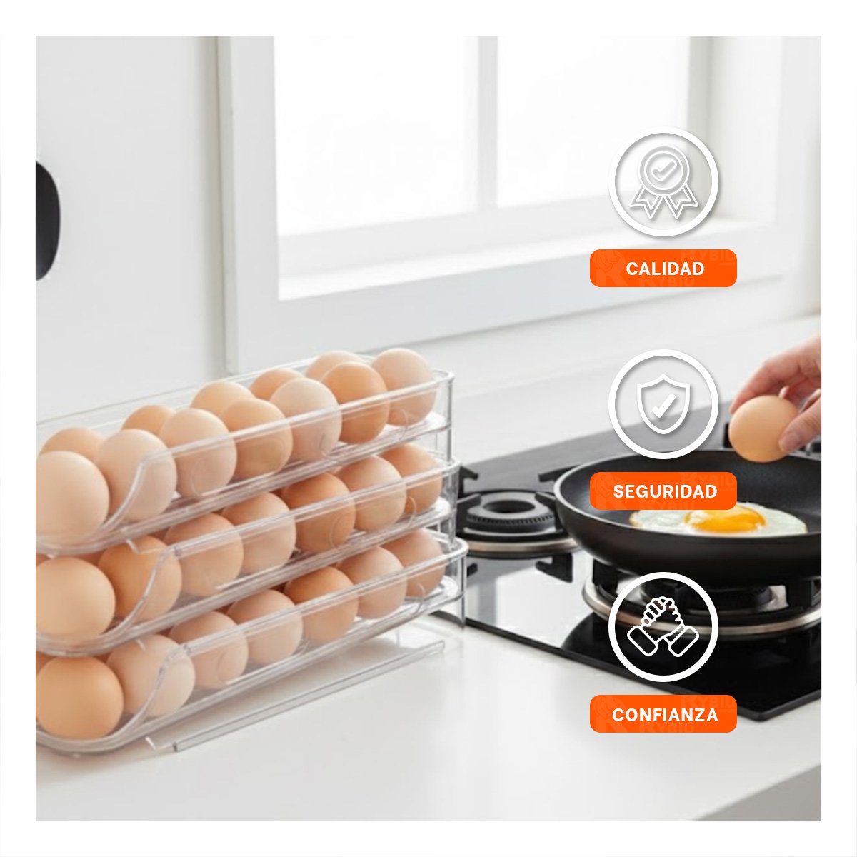 ORGANIZADOR PARA HUEVOS APILABLE 3 NIVELES TRANSPARENTE COCINA CASA YREGALO STICKER - 5