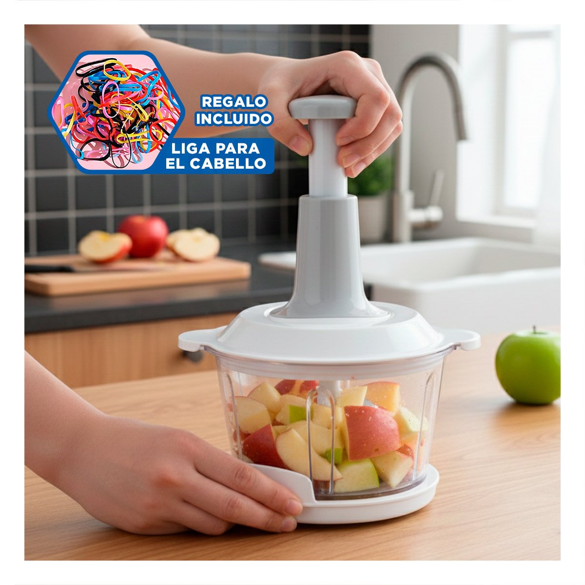 CORTADOR MANUAL MULTIFUNCIONAL 1 5L BLANCO Y PLOMO PARA COCINA SALUDABLE Y FACIL YLIGAS REGALO - 2