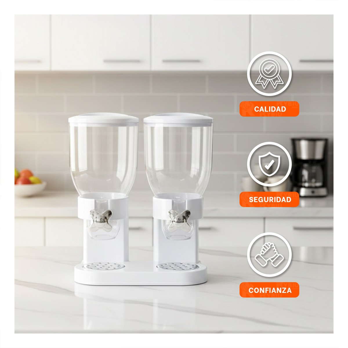ALMACENADOR DOBLE DE GRANOS 2L PARA COCINA HOGAR Y OFICINA BLANCO YPOST IT - 3
